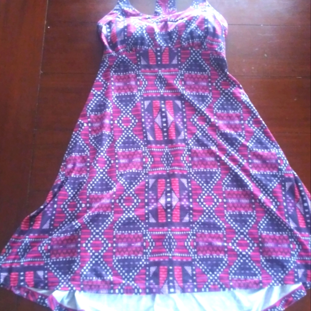 PrAna Racerback Pink and Purple Geometric Print Athletic Dress Size Small